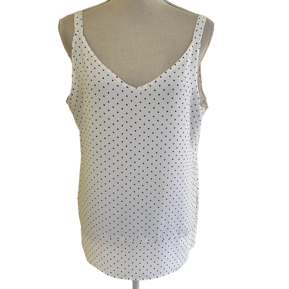 Chico's Creamy White with Black Pindots V-Neck Tank 2